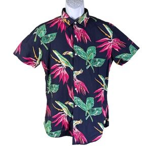Bonobos Button Down Shirt Mens Large Navy Blue Tropical Slim Fit